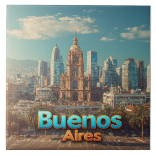 Azulejo Horizonte de Buenos Aires con catedral histórica