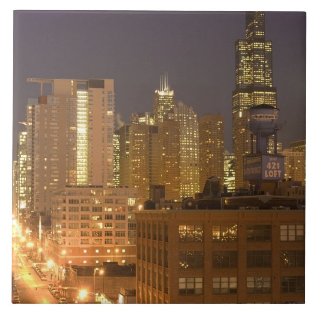 Azulejo Horizonte de Chicago, Illinois, desde West Loop en (Frente)