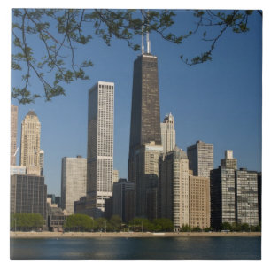 Azulejo horizonte de Chicago y lago Michigan, orilla del l