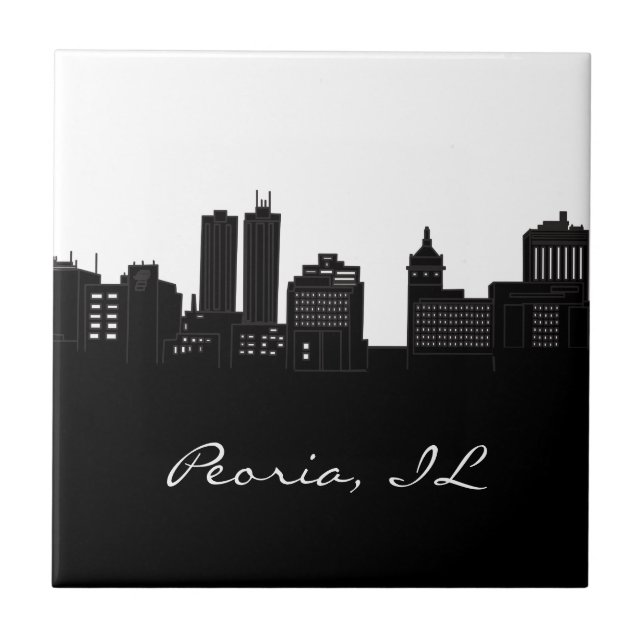Azulejo Horizonte de Peoria blanco y negro, Illinois (Frente)