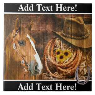 Azulejo Horse Cowboy Gorra Lasso Sunflower Rusn Barn Board