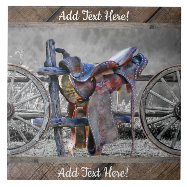 Azulejo Horse Saddle Corral Fence Western Wagon Wheels (Frente)