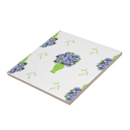 Azulejo Hortensia Azul Florero Verde Patrón Costero
