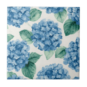Azulejo Hortensia Azules Floral Acuarela Botánica Floracio