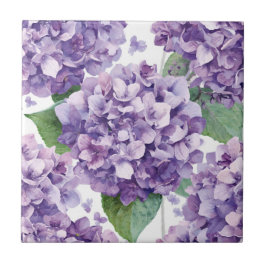 Azulejo Hortensia Morada Floral Acuarela Flor Lavanda Flor
