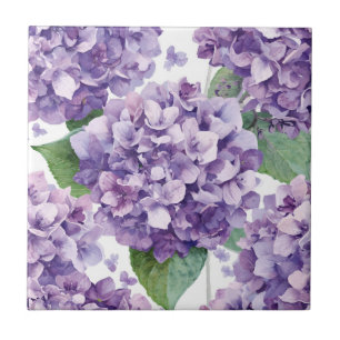 Azulejo Hortensia Morada Floral Acuarela Flor Lavanda Flor