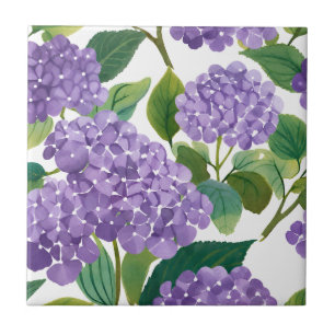 Azulejo Hortensia Púrpura Floral Acuarela Costera