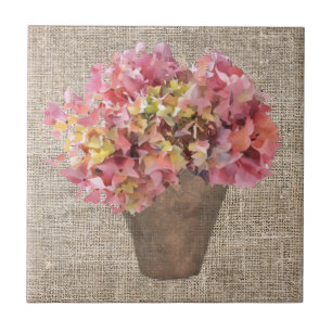 Azulejo Hortensia rústica en flores de vacas en lienzo