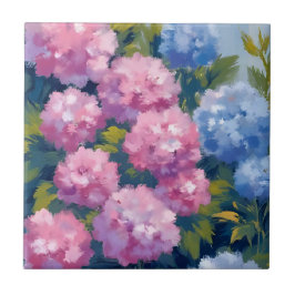 Azulejo Hortensias de Verano | Flores Costeras Rosadas y A