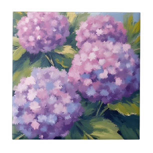Azulejo Hortensias Moradas Acuarela Floral