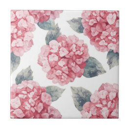 Azulejo Hortensias rosadas pintura floral de acuarela de f