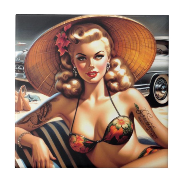 Azulejo Hot Beach Pin-up (Frente)