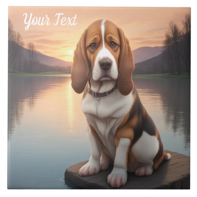 Azulejo Hound Basset por lago (Frente)