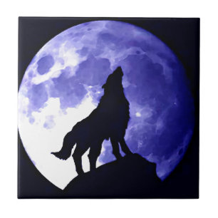 Azulejo Howling Wolf & Fullmoon