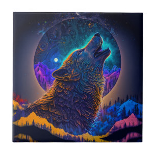 Azulejo Howling Wolf Surreal Fantasy