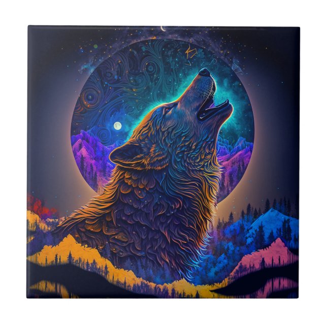 Azulejo Howling Wolf Surreal Fantasy (Frente)