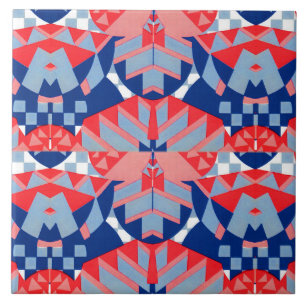 Azulejo huella abstracta roja y azul #1