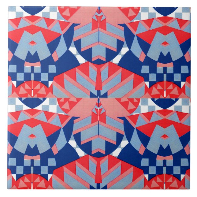 Azulejo huella abstracta roja y azul #1 (Frente)