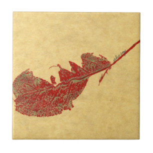 Azulejo Huella de hoja natural de un gusano comido hoja de