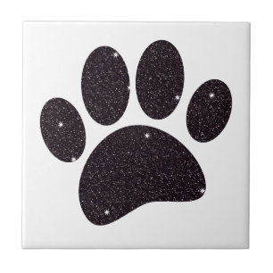 Azulejo Huella de perro de purpurina negra