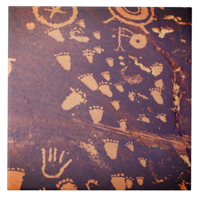 Azulejo Huella nativa estadounidense del petroglifo del su (Frente)