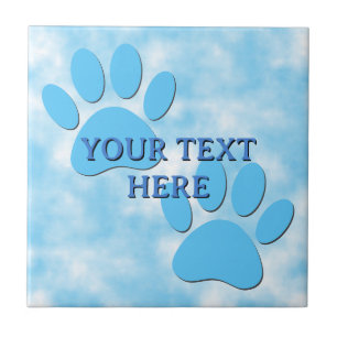 Azulejo Huellas de cachorro azul bebé Texto personalizado