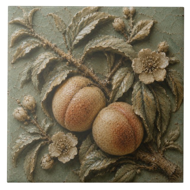 Azulejo Huerto de Flor de Melocotón Rústico Relieve Falso (Frente)