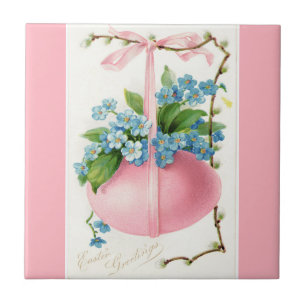Azulejo Huevo y flores rosadas de Pascua