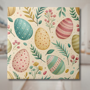 Azulejo Huevos de Pascua Antiguos con Capullos Florales