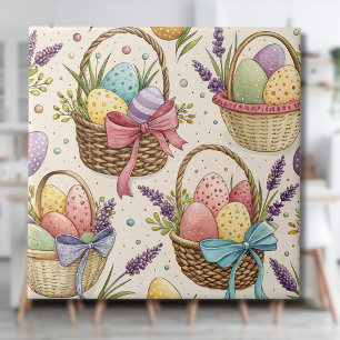 Azulejo Huevos de Pascua en Cesta de Mimbre con Lavanda