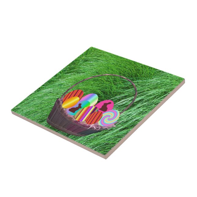 Azulejo Huevos de Pascua en una canasta (Lado)