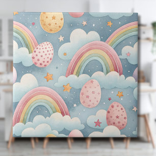 Azulejo Huevos de Pascua vintage pastel arcoíris con nubes