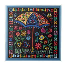 Azulejo Huichol Loteria Tile Cerámico: El Paraguas Tile