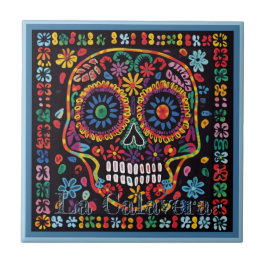 Azulejo Huichol Loteria Tile Cerámico:La Calavera Tile