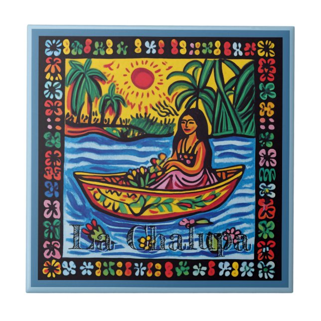 Azulejo Huichol Loteria Tile Cerámico: La Chalupa Cerámica (Frente)
