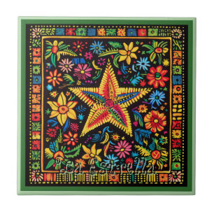 Azulejo Huichol Loteria Tile Cerámico: La Estrella Tile