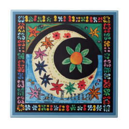 Azulejo Huichol Loteria Tile Cerámico: La Luna Tile Cerámi