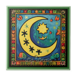 Azulejo Huichol Loteria Tile Cerámico: La Luna Tile Cerámi