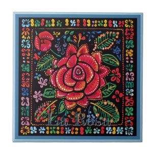 Azulejo Huichol Loteria Tile Cerámico: La Rosa Tile Cerámi