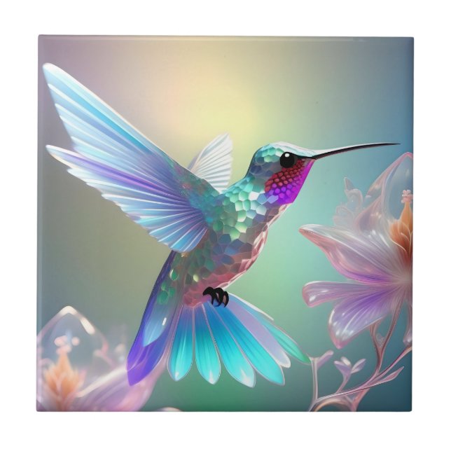 Azulejo Hummingbird de vidrio arco iris, (Frente)