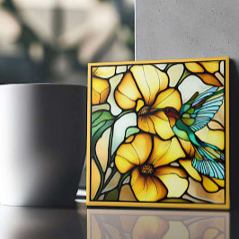 Azulejo Hummingbird Garden de Art Nouveau Faux Stained Gla