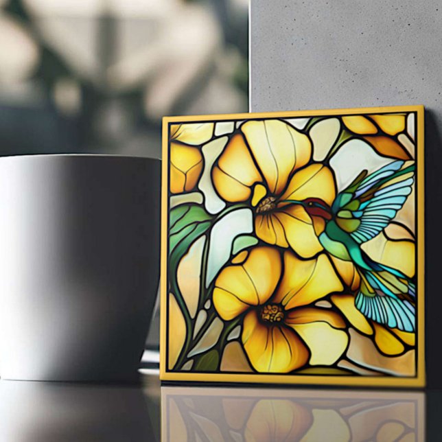 Azulejo Hummingbird Garden de Art Nouveau Faux Stained Gla (Subido por el creador)