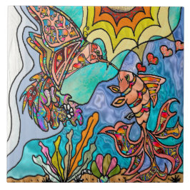 Azulejo Hummingbird Goldfish Refling Art Ceramic Tile