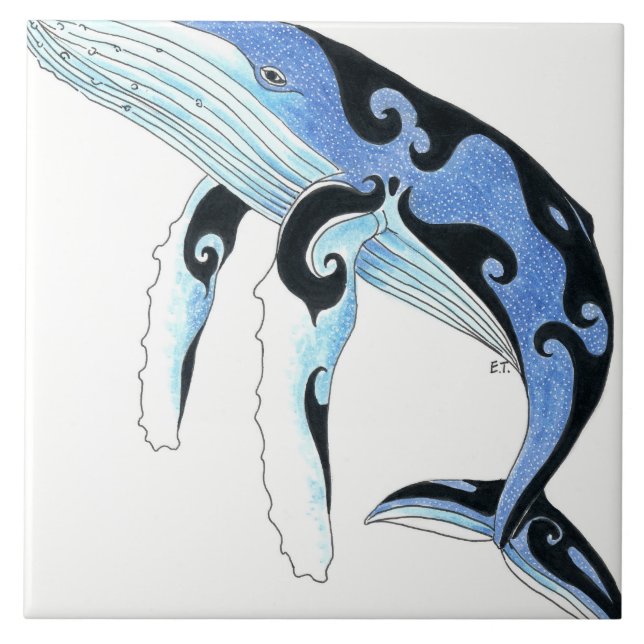 Azulejo Humpback Whale Tribal Spirit Blue Art (Frente)