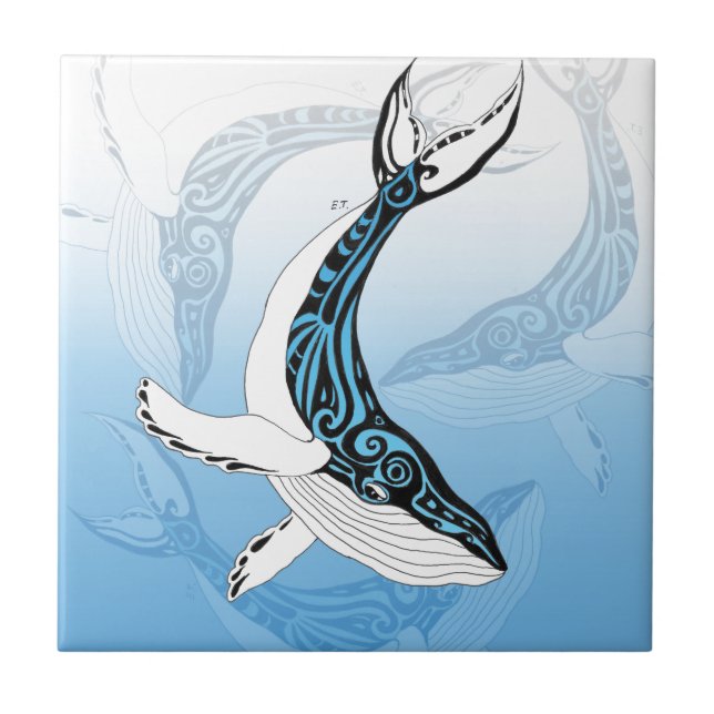 Azulejo Humpback Whats Tribal Blue Art (Frente)