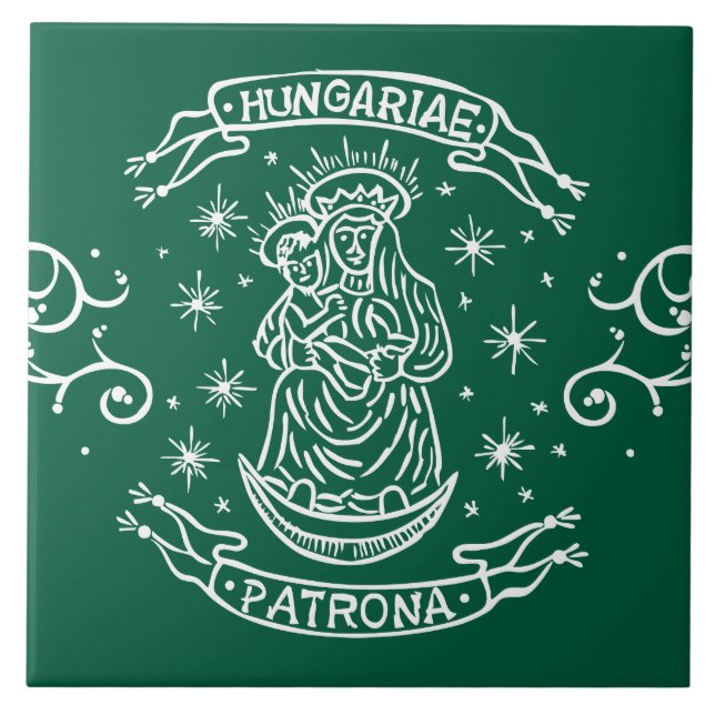 Azulejo hungría religiosa motivo medieval virgen mary jesu (Frente)