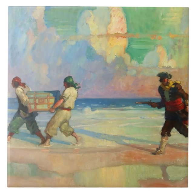 Azulejo “Huyendo con el tesoro” de NC Wyeth (Frente)