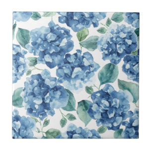 Azulejo Hydrangea Blues   Patrón de flores de acuarela