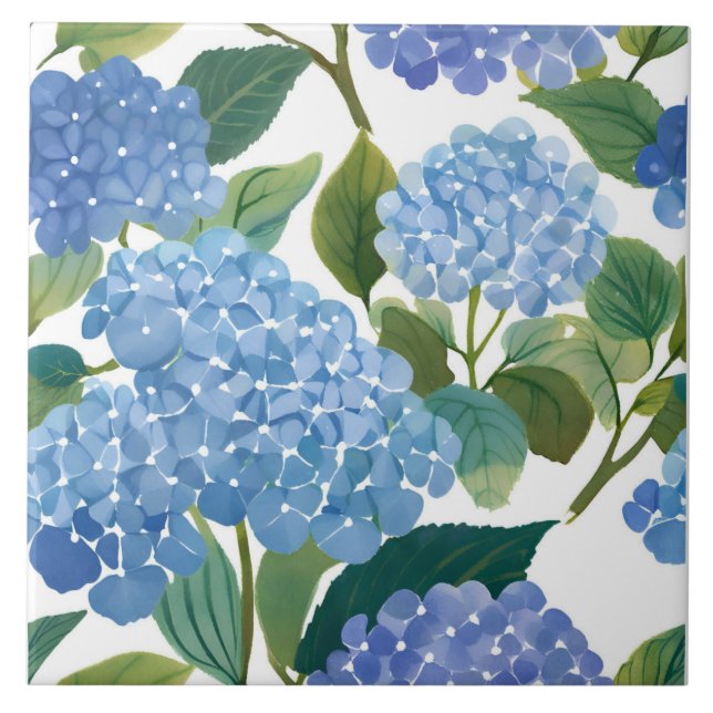 Azulejo Hydrangeas Blue | Hermoso Bush floral (Frente)