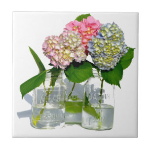 Azulejo Hydrangeas y Mason jar
